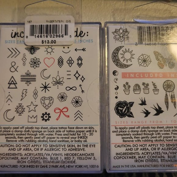 NIB Inked by Dani Temporary Tattoos-20 Little Finger Tats & 20 Free Spirit Tats - Picture 2 of 2